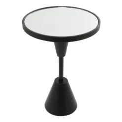 Accent & End Tables-Kirkland's Home Round Metal Mirrored Top Side Table Black