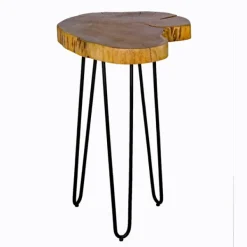 Accent & End Tables-Kirkland's Home Round Natural Live Edge Hairpin Legs Accent Table Tan/Black