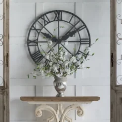Clocks-Kirkland's Home Round Open Face Decorative Wall Clock Black