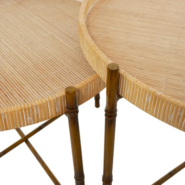 Coffee Tables-Kirkland's Home Round Rattan 2-Pc. Nesting Coffee Table Set Brown