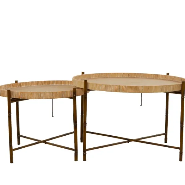 Coffee Tables-Kirkland's Home Round Rattan 2-Pc. Nesting Coffee Table Set Brown