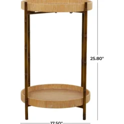Accent & End Tables-Kirkland's Home Round Rattan 2-Tier Side Table Brown