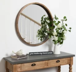 Decorative Mirrors-Kirkland's Home Round Rustic Wood Hutton Mirror Brown