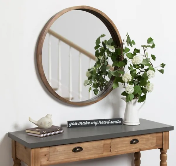 Decorative Mirrors-Kirkland's Home Round Rustic Wood Hutton Mirror Brown