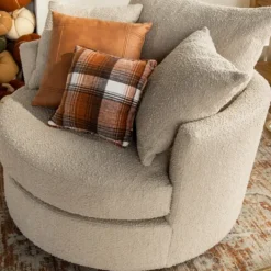 Accent Chairs-Kirkland's Home Round Sand Boucle Swivel Accent Chair Tan