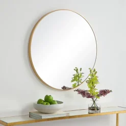 Framed Mirrors-Kirkland's Home Round Simple Frame Medium Wall Mirror Gold