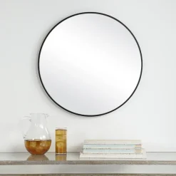 Framed Mirrors-Kirkland's Home Round Simple Frame Medium Wall Mirror Black