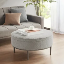 Benches & Ottomans-Kirkland's Home Round Upholstered Ottoman Gray