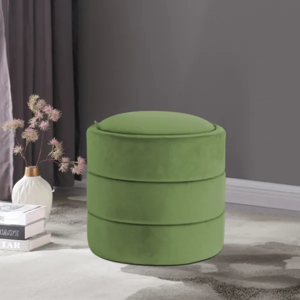Benches & Ottomans-Kirkland's Home Round Velvet Storage Ottoman Green