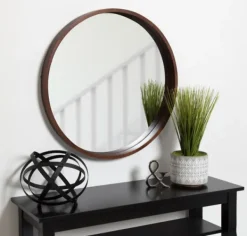 Decorative Mirrors-Kirkland's Home Round Walnut Wood Hutton Mirror Brown