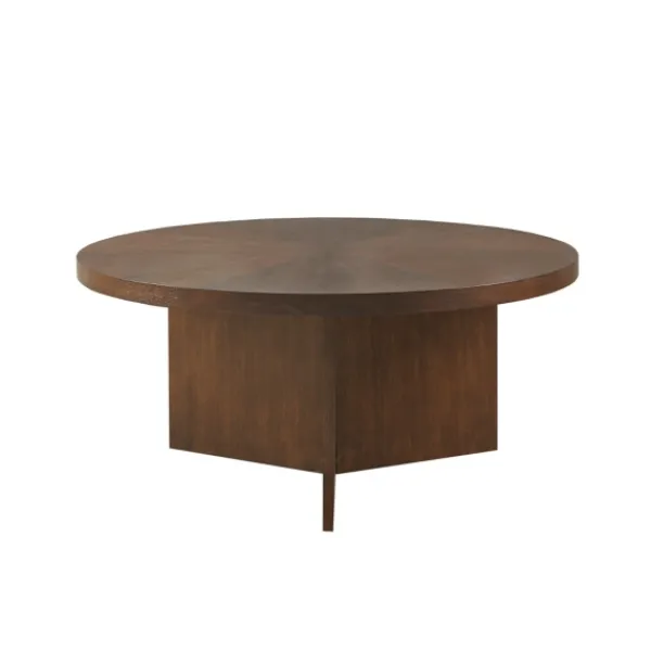 Coffee Tables-Kirkland's Home Round Walnut Wood Starburst Coffee Table Brown