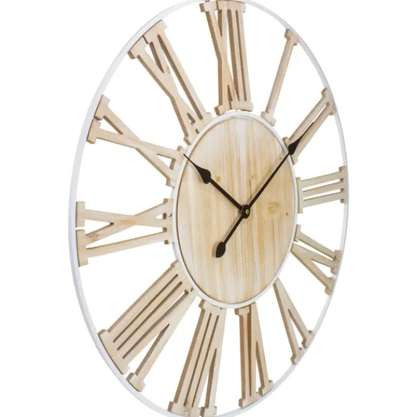 Clocks-Kirkland's Home Round White Metal And Wood Wall Clock