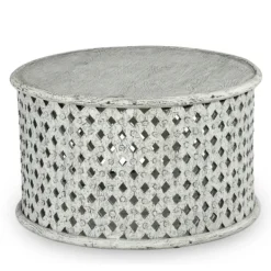 Coffee Tables-Kirkland's Home Round White Wood Lattice Coffee Table