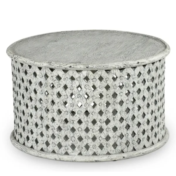 Coffee Tables-Kirkland's Home Round White Wood Lattice Coffee Table