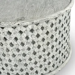Coffee Tables-Kirkland's Home Round White Wood Lattice Coffee Table