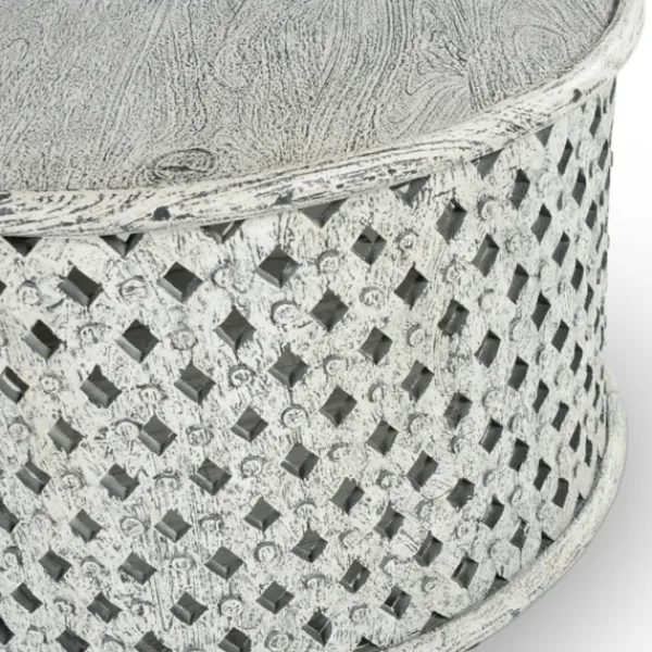 Coffee Tables-Kirkland's Home Round White Wood Lattice Coffee Table