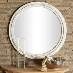 Decorative Mirrors-Kirkland's Home Round Whitewash Beaded Wall Mirror