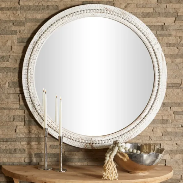 Decorative Mirrors-Kirkland's Home Round Whitewash Beaded Wall Mirror