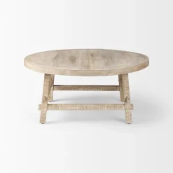 Coffee Tables-Kirkland's Home Round Whitewash Wood Modern Farmhouse Coffee Table White/Brown