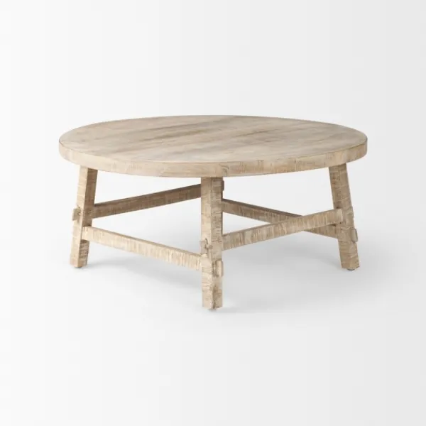 Coffee Tables-Kirkland's Home Round Whitewash Wood Modern Farmhouse Coffee Table White/Brown