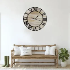 Clocks-Kirkland's Home Round Whitewashed Metal Frame Wall Clock