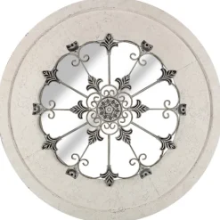 Decorative Mirrors-Kirkland's Home Round Whitewashed Vintage Wood And Metal Mirror