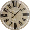 Clocks-Kirkland's Home Round Whitewashed Wood Wall Clock
