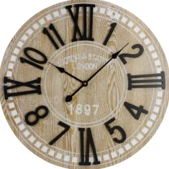 Clocks-Kirkland's Home Round Whitewashed Wood Wall Clock