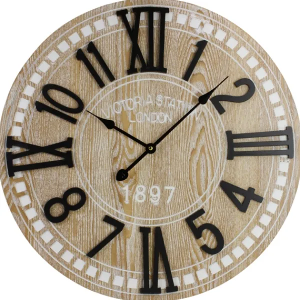 Clocks-Kirkland's Home Round Whitewashed Wood Wall Clock