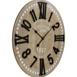 Clocks-Kirkland's Home Round Whitewashed Wood Wall Clock