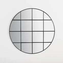 Decorative Mirrors-Kirkland's Home Round Windowpane Wall Mirror Black