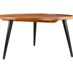Coffee Tables-Kirkland's Home Round Wood And Metal Coffee Table Brown