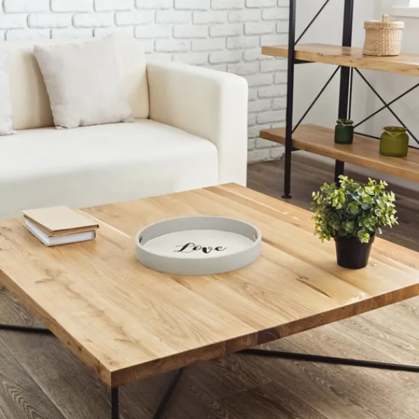 Decorative Trays-Kirkland's Home Round Wood Love Tray Gray