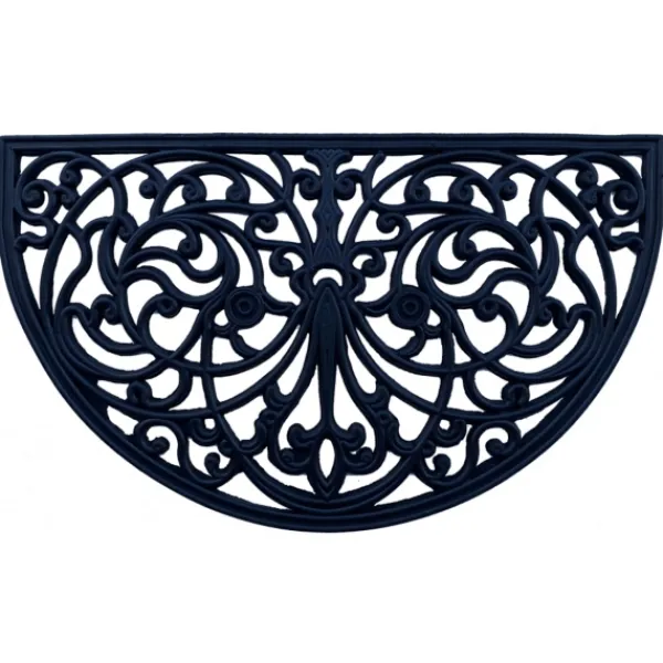 Doormats-Kirkland's Home Rubber Halfmoon Flower Doormat Black