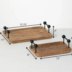 Decorative Trays-Kirkland's Home Rubberwood Black Handle Decorative Trays, Set Of 2 Brown/Black