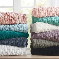 Blankets & Throws-Kirkland's Home Ruched Faux Fur Throw Gray