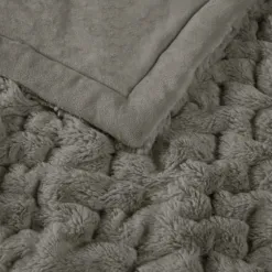 Blankets & Throws-Kirkland's Home Ruched Faux Fur Throw Gray