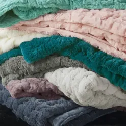 Blankets & Throws-Kirkland's Home Ruched Faux Fur Throw Gray