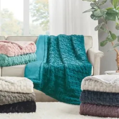 Blankets & Throws-Kirkland's Home Ruched Faux Fur Throw Gray