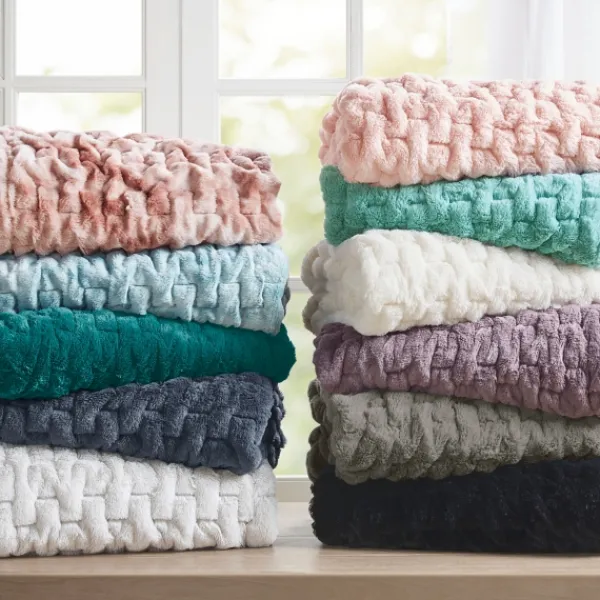 Blankets & Throws-Kirkland's Home Ruched Fur Throw Ivory