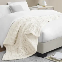 Blankets & Throws-Kirkland's Home Ruched Fur Throw Ivory