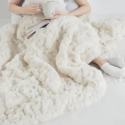 Blankets & Throws-Kirkland's Home Ruched Fur Throw Ivory