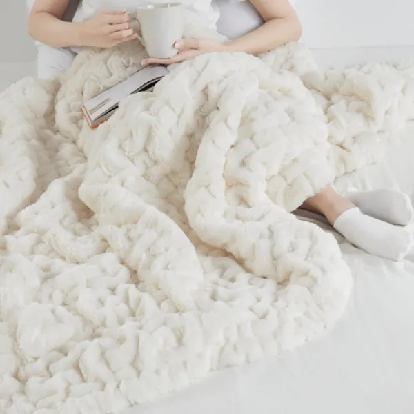 Blankets & Throws-Kirkland's Home Ruched Fur Throw Ivory