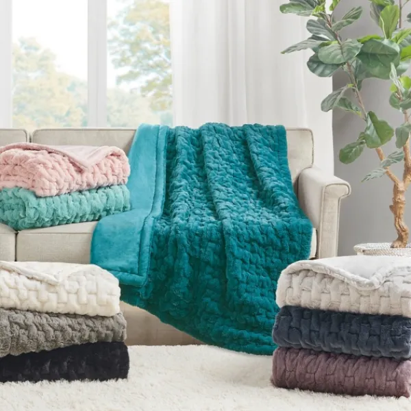 Blankets & Throws-Kirkland's Home Ruched Fur Throw Ivory
