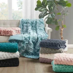 Blankets & Throws-Kirkland's Home Ruched Fur Throw Ivory