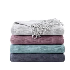 Blankets & Throws-Kirkland's Home Ruched Throw Blanket With Fringe Purple