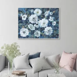 Framed Art-Kirkland's Home Rugosa Roses Floral Framed Wall Art Blue/White/Green