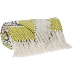 Blankets & Throws-Kirkland's Home Rust And Neon Herringbone Multi Striped Throw Red