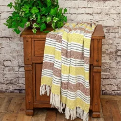 Blankets & Throws-Kirkland's Home Rust And Neon Herringbone Multi Striped Throw Red