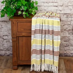 Blankets & Throws-Kirkland's Home Rust And Neon Herringbone Multi Striped Throw Red